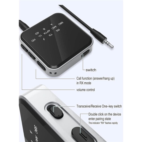 5.2 Transmitter Receiver, AptX Adaptive HD Adapter, Dual Mode, Low Latency Audio with 3.5mm AUX Connector 2