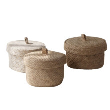 Blumentopf-Boxen Aus Korbgeflecht, Seegras, Aufbewahrungskörbe für Kleinigkeiten mit Deckel, Geflochtene Snack-Aufbewahrungsbox, Kleiderschrank,