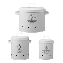 Set di 3 Secchi di Stoccaggio In Metallo con Sistema di Ventilazione A 360 Gradi, Capacità, Contenitore Multiuso per Aglio e Patate A
