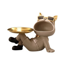 Caja de Almacenamiento con Estatua de Bulldog de Resina, Escultura Artística para Decoración del Hogar, Contenedor de Dulces Multifuncional. (Beige)
