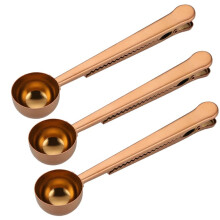 2 in 1 Coffee Spoon Coffee Powder Measuring Spoon with Sealing Clip Tea Milk Powder Spoon Coffee Accessories,Rose Gold