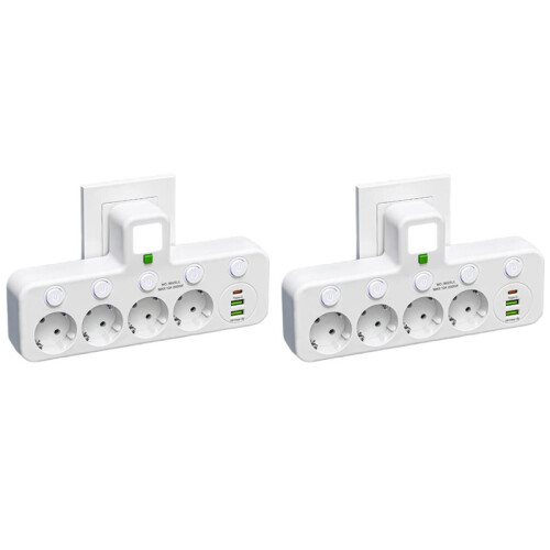 2X EU Plug Outlet 4 Sockets Electrical Socket No Extension Cord with USB Type-C  Two Specifications