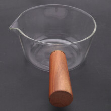 2X Glass Milk Pot with Wooden Handle 400Ml Cooking Pot for Salad Noodles Gas Stove Cookware