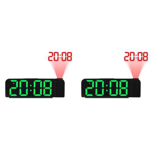 2X 180 Rotation Projection Alarm Clock 12/24H LED Digital Clock USB Charge Ceiling Projector Alarm Clock (Green)