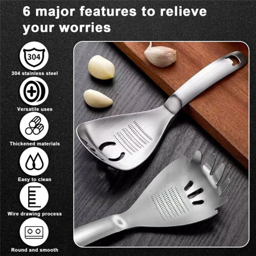 Stainless Steel Kitchen Spoon Set Multi-Function Cooking Spoon Garlic Grater Strainer Kitchen Gadgets Round 2