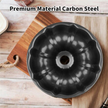 9.5inch Non-Stick Cake Pan, Heavy Duty Carbon Steel Fluted Tube Round Cake Baking Pan for Jello, Gelatin, Chocoflan