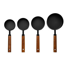 Conjunto de Copos de Medição de Aço Inoxidável com Cabo de Madeira para Assar, Café, Barman - Ferramentas de Cozinha de Precisão A