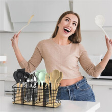 Large Kitchen Utensil Holder Black Metal Kitchen Cooking Utensil Organize Spatula Utensil Crock