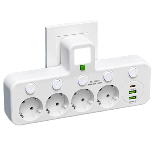 2X EU Plug Outlet 4 Sockets Electrical Socket No Extension Cord with USB Type-C  Two Specifications 1