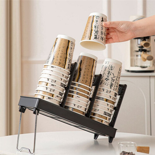 2pcs Cup Holder [Single Row] Household with Bracket Foldable Cup Holder Coffee Shop Cup Rack White 2