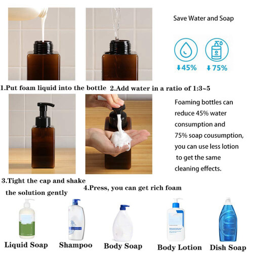 4 Pack Foaming Soap Dispenser 15Oz Refillable Foam Liquid Hand Soap Empty Plastic Pump Bottle Container - Brown 450Ml 1