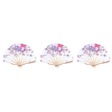 3X Bamboo Blume Gedruckt Japanischen Stil Faltbare Hand Fan Geschenk Dekor