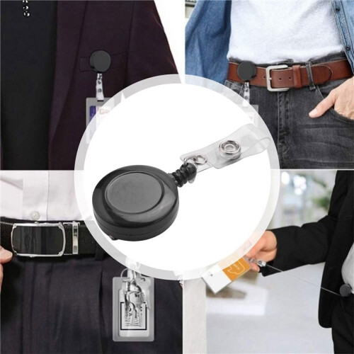 5X  Retractable Yo Yo Key Ring PULL CHAIN Belt Clip ID CARD Holder Ski Pass - Black 1