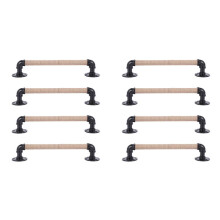 8X Pipe Furniture Handle Barn Sliding Wooden Door Handles Black Antique Vintage European Wrought Iron Rope Handle