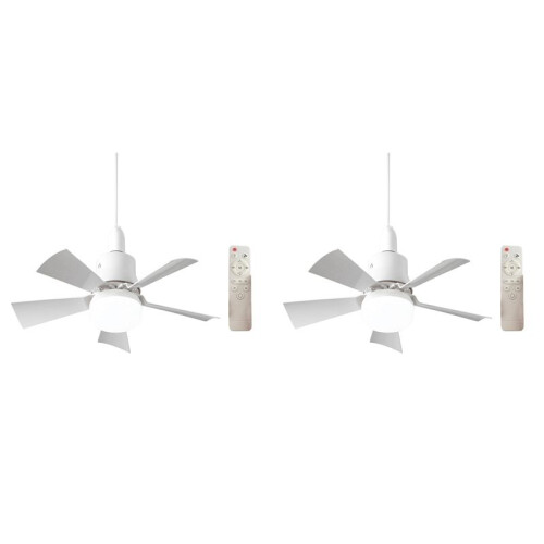 2X Socket Fan Light Small Ceiling Fan with Light and Remote, Screw in Ceiling Fan Light for E27 Base