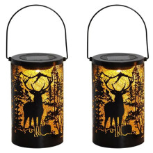2X Solarna Latarnia Ogrodowa w Kształcie Jelenia Światła Zewnętrzne Wodoodporne Ozdoby Dekoracyjne Lampa Stołowa do Patio Yard Garden Decor