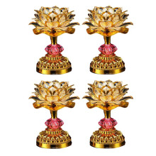 4Pcs LED Lotus Buddhist Lights Buddha Lotus Lamps Plug in or Battery-Operated Buddhist Lamp US Plug Gold 58 Songs