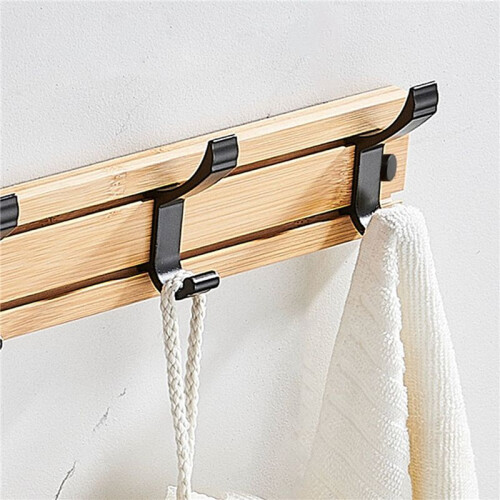 2X Coat Rack Wall Mount Coat Hooks - Wooden Black Coat Rack with 4 Hooks Wall Hooks 2