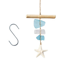 Sea Glass and Driftwood Wind Chimes for Outside Beach-Beig