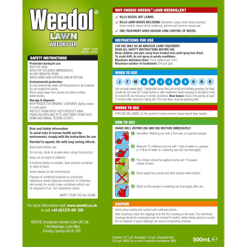 Weedol LN Lawn Weed Control Concentrate 500ml Selective Lawn Weedkiller 2