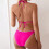 Women's Sexy Solid Color Lace Triangle Bikini-Matcha color S 2