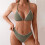 Women's Sexy Solid Color Lace Triangle Bikini-Matcha color S 5