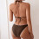 Women's Sexy Solid Color Lace Triangle Bikini-dark brown XL 6