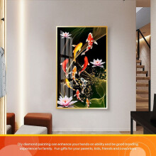 Pintura com Diamante Bordado Pintura de Diamante Imagem Redonda Completa de Strass DecoraçãO de Casa, Peixe da Sorte