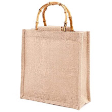 Portable Shopping Bag, Portable Jute Shopping Bag Shopping Bag Bamboo Bag with Ring Handles Tote Light Brown-A