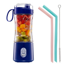 Licuadora Personal PortáTil para Batidos y Batidos - Taza Exprimidora Recargable USB Que Incluye Pajitas de Silicona Reutilizables Azul