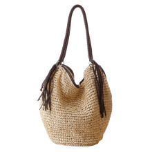Papper DamaxelväSka Casual RottingväSkor med Stor Kapacitet för Kvinnor Wicker Woven Beach Handbag DamväSka (Beige)