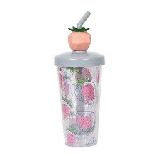 FäRgrik Fruktblandningskopp Dubbellager Transparent Halmkopp Sommar Kalldrink PopuläR Handy Cup Strawberry