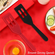 Brownie Serving Spatula Nonstick Silicone Serve Turner Heat-Resistant Cookie Spatula Slotted Spatula (Red and Black, 2)