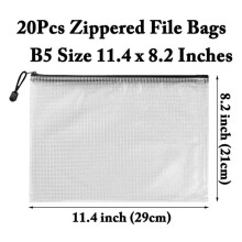 20Pcs B5 Zipper Document Pouch, Zippered File Bags,Board Games Storage Bags for Office School Home Travel,11.4 X8.2 Inch
