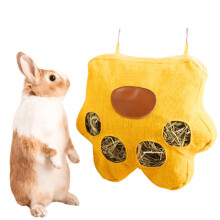Rabbit Hay Feeder Bag with 4 Holes for Guinea Pig Cage, Durable Fabric, Less Waste, Yellow S