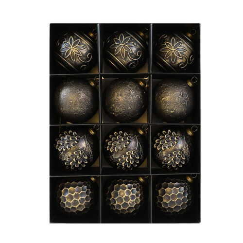 12 Stück Retro-Weihnachtskugel-Ornamente, bruchsichere-Schwarz