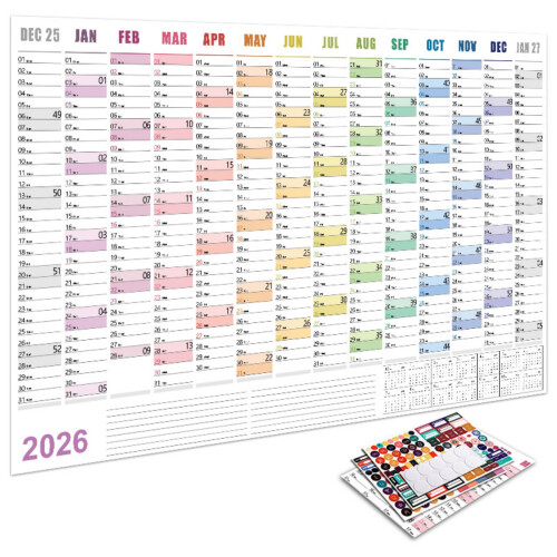 Rainbow Designs Calendrier annuel 2026 pour-Affiche couleur n3