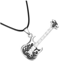 Necklace Jewelry Guitar Pendant Collarbone Necklace with Musical Instruments Pendant Metal Pendant Necklace Stainless Steel Black
