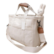 Diaper Bag Tote Large Capacity Canvas Nappy Bag White, Shoulder Bucket Bag, Baby Travel Bag, Adjustable Shoulder Strap