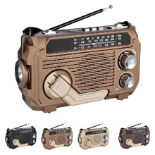 Emergency Radio Solar Hand Crank with Dual Mode Charging, Long Battery Life for Camping, Dark Brown