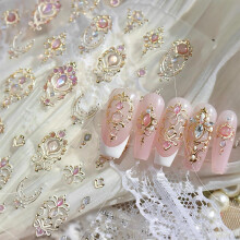 5D Embossed Gold Nail Art Stickers Self Adhesive Gemstone Decals Sheet for DIY Manicure