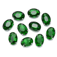 10pcs Sew On Oval Crystal Glass Flat Gold Back Claw Cup Rhinestones Beads-6x8mm-Green