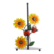 Bee & Yellow Flower Wrought Iron Tissue Holder – Vertical Countertop Paper Towel Stand, Kitchen Organizer, Compatible with Standard Rolls