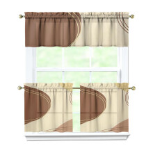 Modern Boho 3-Pc Kitchen Curtains Set with Valance, Rod Pocket, Machine Washable (54"x18"+2x27.5"x24")