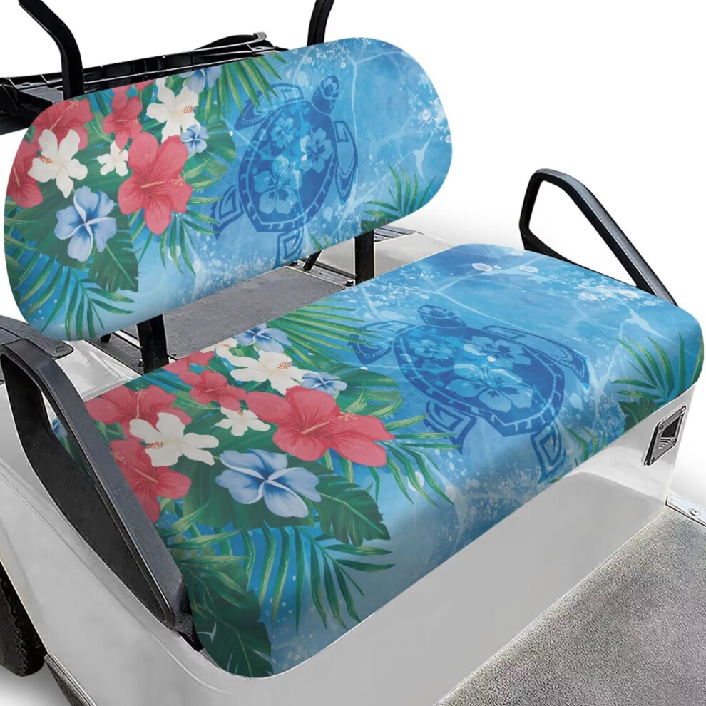 Waterproof Golf Cart Seat Covers Kit For Club Car Â Durable Cushions With Quick-Install Straps, Hawaiian Turtle & Hibiscus Design 9365509671511