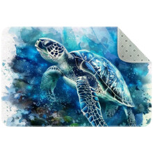 Sea Turtle Ocean Watercolor Style Small Area Rug, Non-Slip Door Mat Indoor Floor Mat, Washable Kitchen Rug Entrance DMat for Bedroom Living Room