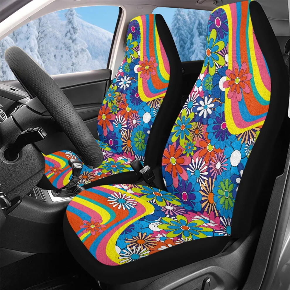 Non-Slip Hippie Flower Car Seat Covers (2Pcs) Â Universal Fit For Cars, Suvs, Trucks Â Compatible With All Front Seats Coral 9365509671047