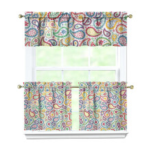 Paisley Kitchen Curtains & Valance Set – 3-Pc Rod Pocket, Machine Washable (54"x18"+2x27.5"x24")