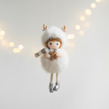 Karymi Pink & White Plush Christmas Doll Ornament, 5.5x2.8", Hanging Tree Decor with Metal Fixings, Compatible with All Trees