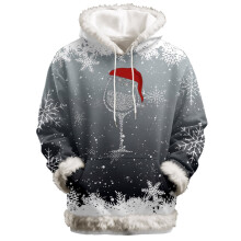 Women's Fuzzy Trim Hoodie with Printed Pocket and Drawstring